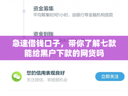 急速借钱口子，带你了解七款能给黑户下款的网贷吗
