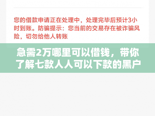 急需2万哪里可以借钱，带你了解七款人人可以下款的黑户网贷