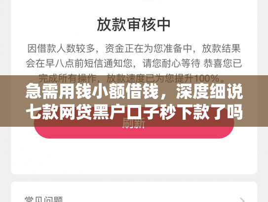 急需用钱小额借钱，深度细说七款网贷黑户口子秒下款了吗