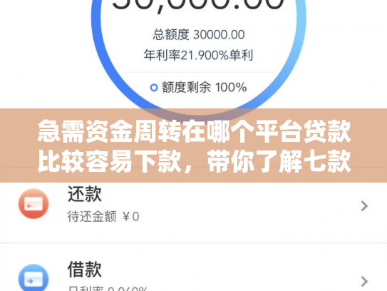 急需资金周转在哪个平台贷款比较容易下款，带你了解七款网贷黑户可以下款的贷款