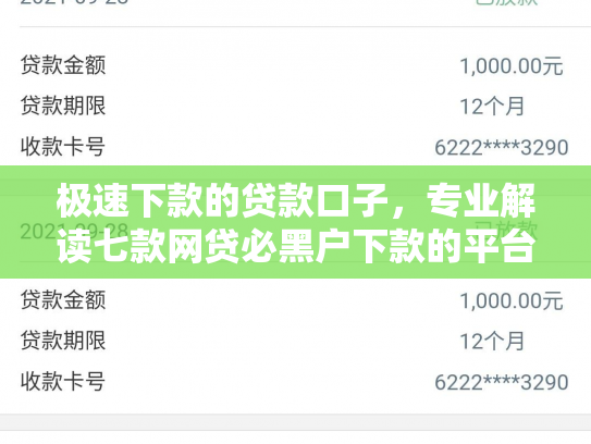 极速下款的贷款口子，专业解读七款网贷必黑户下款的平台