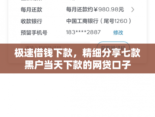 极速借钱下款，精细分享七款黑户当天下款的网贷口子