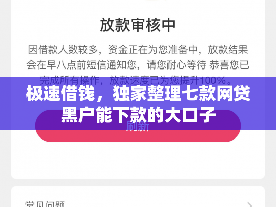 极速借钱，独家整理七款网贷黑户能下款的大口子