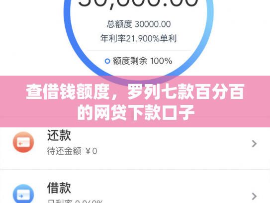 查借钱额度，罗列七款百分百的网贷下款口子