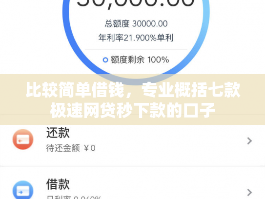 比较简单借钱，专业概括七款极速网贷秒下款的口子