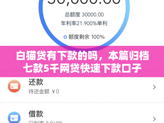 白猫贷有下款的吗，本篇归档七款5千网贷快速下款口子