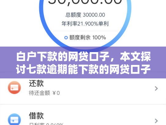 白户下款的网贷口子，本文探讨七款逾期能下款的网贷口子