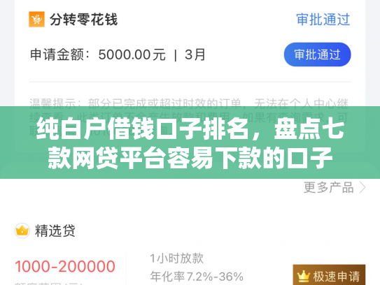 纯白户借钱口子排名，盘点七款网贷平台容易下款的口子