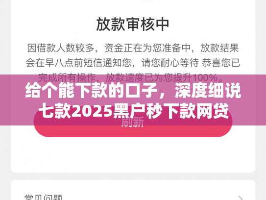 给个能下款的口子，深度细说七款2025黑户秒下款网贷