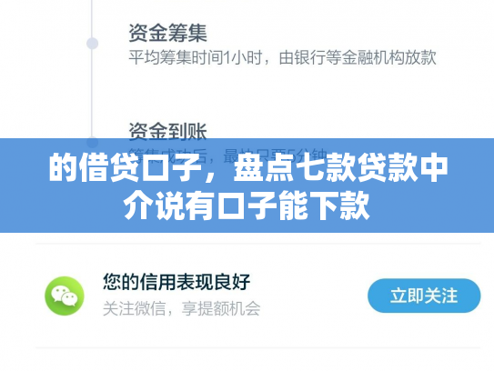 的借贷口子，盘点七款贷款中介说有口子能下款