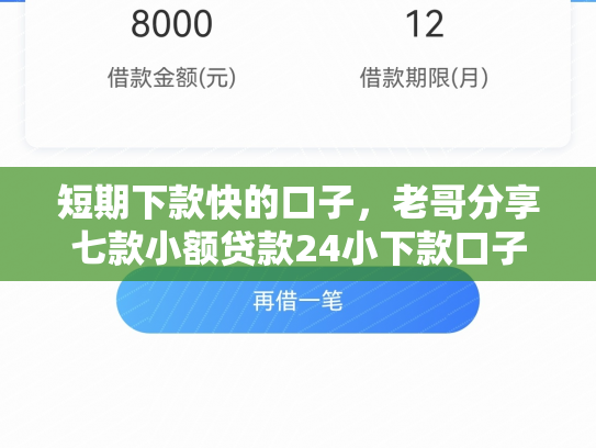 短期下款快的口子，老哥分享七款小额贷款24小下款口子