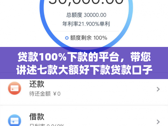 贷款100%下款的平台，带您讲述七款大额好下款贷款口子