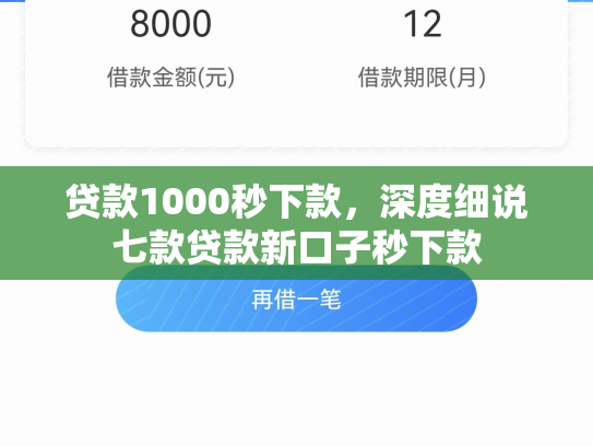 贷款1000秒下款，深度细说七款贷款新口子秒下款