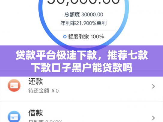 贷款平台极速下款，推荐七款下款口子黑户能贷款吗