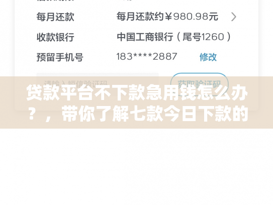贷款平台不下款急用钱怎么办？，带你了解七款今日下款的贷款口子