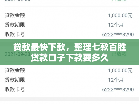 贷款最快下款，整理七款百胜贷款口子下款要多久