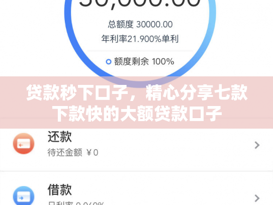 贷款秒下口子，精心分享七款下款快的大额贷款口子
