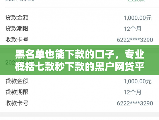 黑名单也能下款的口子，专业概括七款秒下款的黑户网贷平台