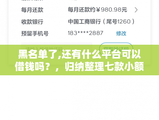 黑名单了,还有什么平台可以借钱吗？，归纳整理七款小额网贷黑户保下款的