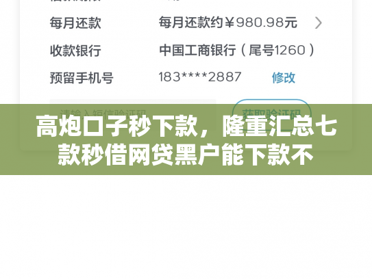 高炮口子秒下款，隆重汇总七款秒借网贷黑户能下款不