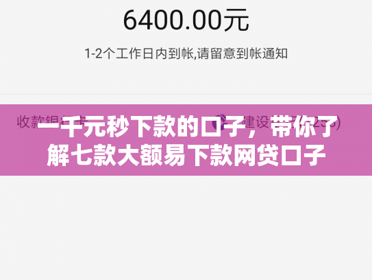 一千元秒下款的口子，带你了解七款大额易下款网贷口子
