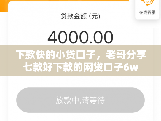 下款快的小贷口子，老哥分享七款好下款的网贷口子6w