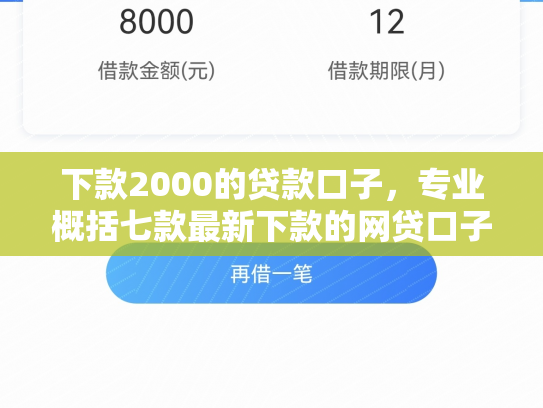 下款2000的贷款口子，专业概括七款最新下款的网贷口子
