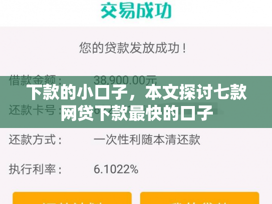 下款的小口子，本文探讨七款网贷下款最快的口子