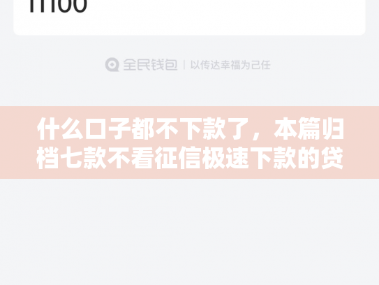 什么口子都不下款了，本篇归档七款不看征信极速下款的贷款