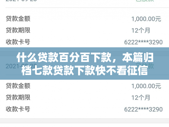 什么贷款百分百下款，本篇归档七款贷款下款快不看征信