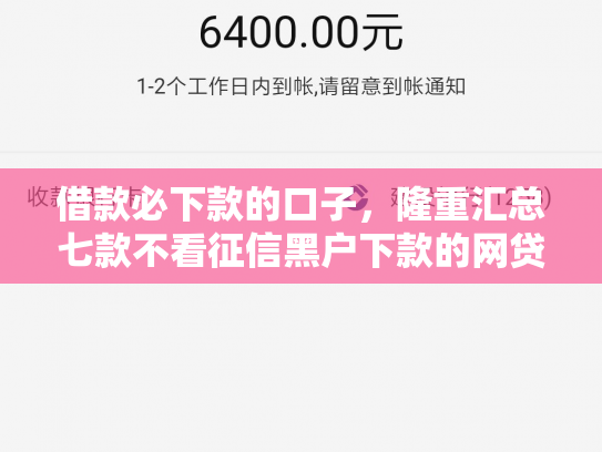 借款必下款的口子，隆重汇总七款不看征信黑户下款的网贷