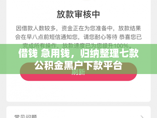 借钱 急用钱，归纳整理七款公积金黑户下款平台