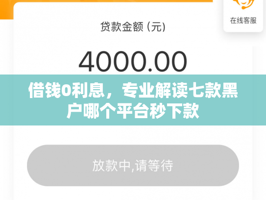 借钱0利息，专业解读七款黑户哪个平台秒下款