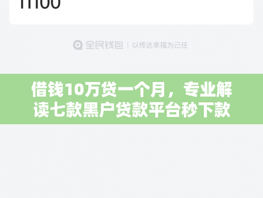 借钱10万贷一个月，专业解读七款黑户贷款平台秒下款