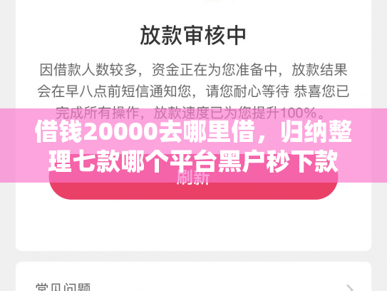 借钱20000去哪里借，归纳整理七款哪个平台黑户秒下款
