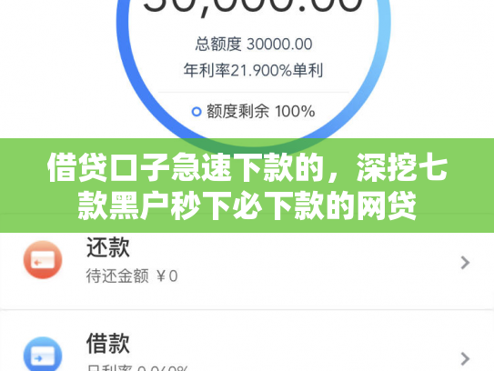 借贷口子急速下款的，深挖七款黑户秒下必下款的网贷