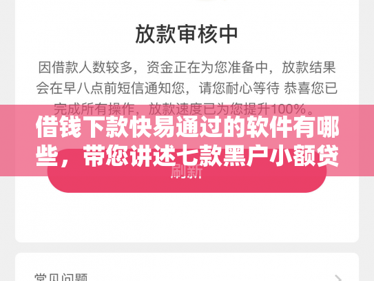 借钱下款快易通过的软件有哪些，带您讲述七款黑户小额贷款下款的