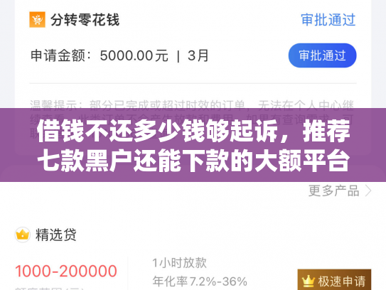 借钱不还多少钱够起诉，推荐七款黑户还能下款的大额平台