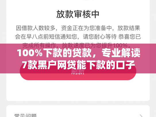 100%下款的贷款，专业解读7款黑户网贷能下款的口子