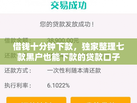 借钱十分钟下款，独家整理七款黑户也能下款的贷款口子