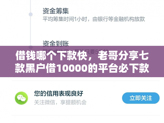 借钱哪个下款快，老哥分享七款黑户借10000的平台必下款的