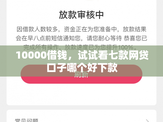 10000借钱，试试看七款网贷口子哪个好下款