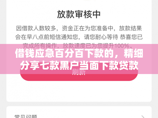 借钱应急百分百下款的，精细分享七款黑户当面下款贷款
