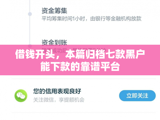 借钱开头，本篇归档七款黑户能下款的靠谱平台