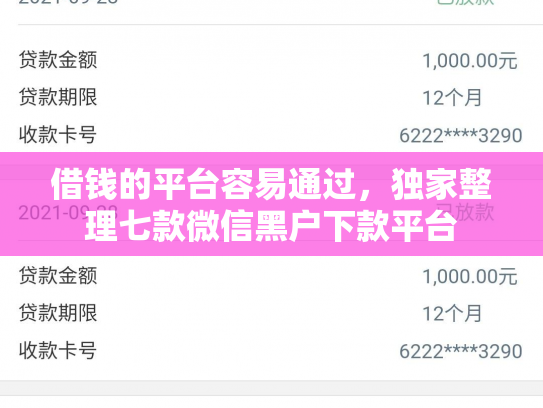 借钱的平台容易通过，独家整理七款微信黑户下款平台
