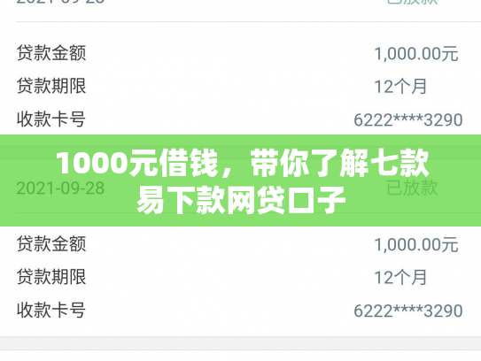 1000元借钱，带你了解七款易下款网贷口子
