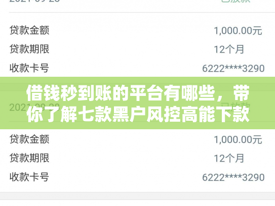 借钱秒到账的平台有哪些，带你了解七款黑户风控高能下款的平台