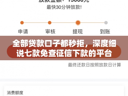 全部贷款口子都秒拒，深度细说七款免查征信下款的平台