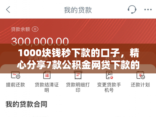 1000块钱秒下款的口子，精心分享7款公积金网贷下款的口子