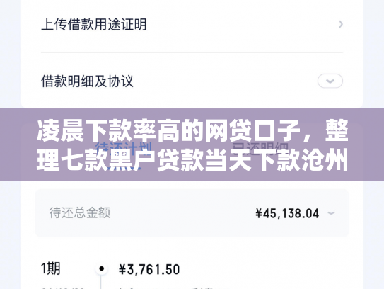 凌晨下款率高的网贷口子，整理七款黑户贷款当天下款沧州吧